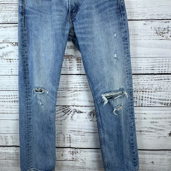 Womens Levis 505 C Orange Tab Distressed Straight Crop Blue Jeans W27 Fits 29X27 - Picture 3 of 9